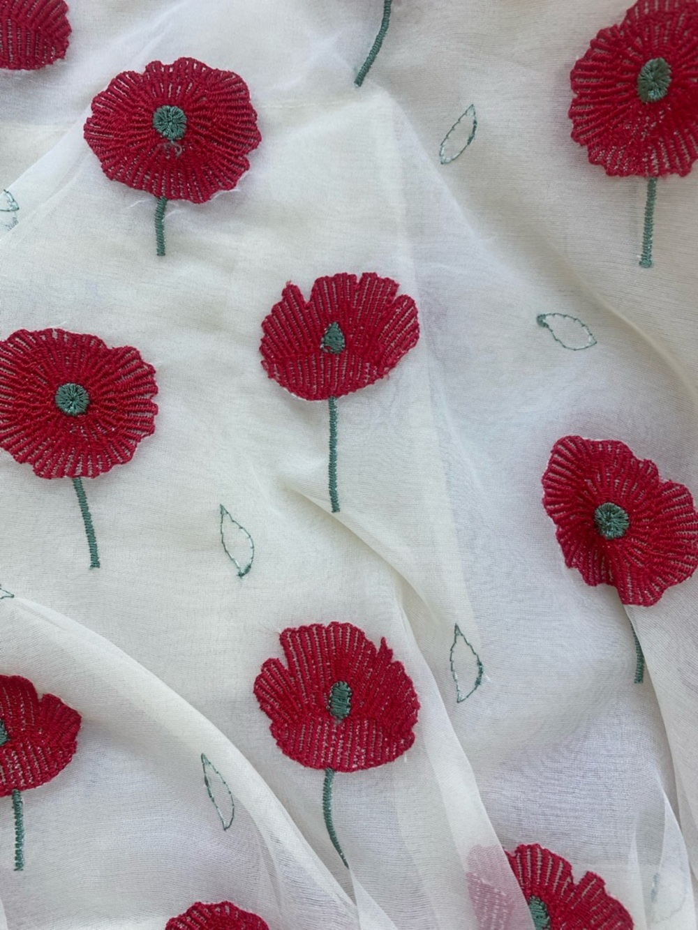 ANTHROPOLOGIE Cream Shoulder Bag with Red Embroidered Flowers - Picture 5 of 7